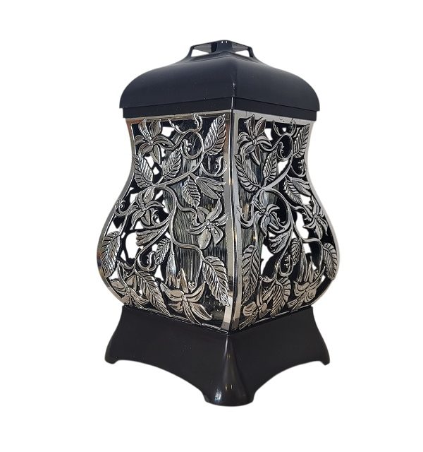 Žvakidė į kapines Z-6 juoda lapai sidabro spalvos 35 cm.