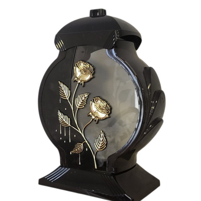 Žvakidė į kapines Z  "Obeliks su aukso spalvos rože" 34,5 cm