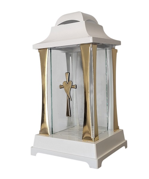 Žvakidė į kapines Z-12 Alba balta/auksinė 37 cm.