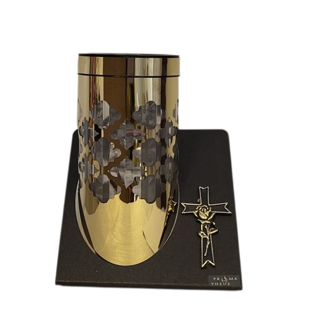 Žvakidė į kapines PARIS SOLAR 2 su kryželiu - auksinės spalvos