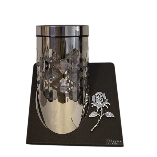 Žvakidė į kapines PARIS SOLAR 1 su gėle - sidabrinės spalvos