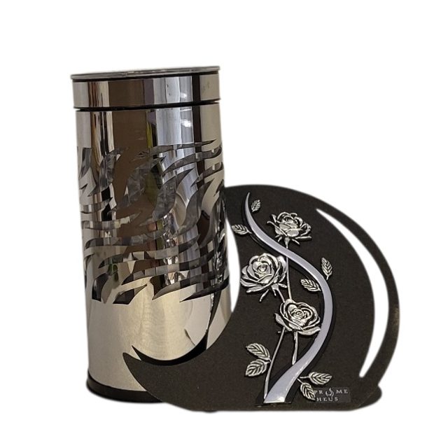 Žvakidė į kapines PARIS SOLAR 5 su gėle   ( sidabrinės spalvos)