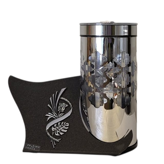 Žvakidė į kapines PARIS SOLAR 4 su gėle - sidabrinės spalvos